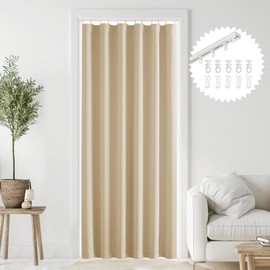 RYB HOME Door Curtain with Flexible Ceiling Track, Blackout Privacy Curtains for Doorway French Door Bedroom Living Room Bay Window Room Partiton Renter, W 36 x L 80 in, Beige, 1 Panel