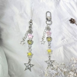 Nalefow 2PCS Cute Phone Charms Keychains Aesthetic Y2k Pink Guitar Strawberry Star Cell Phone Straps Key Chains for Keys Bags Camera (Yellow Stars)
