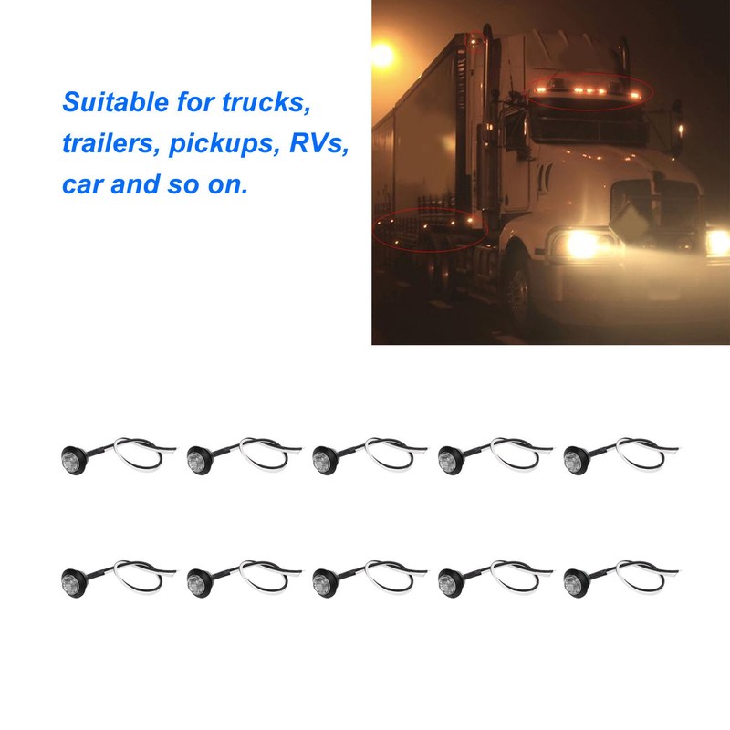 10pcs Side Marker Light 3LED IP68 Waterproof Round Clearance Indicator