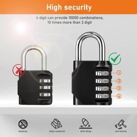 NAGE Padlocks with Code 4 Digit, Combination Padlock for Gym Locker, Code Padlock for Indoor Security and Outdoor Durability, Number Lock for Gym, School Locker, Shed, Gate, Fence, Garage (1P, Black)