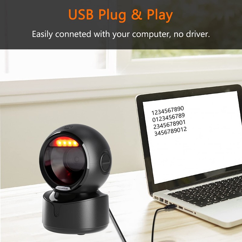 NetumScan Automatic Omnidirectional Desktop Barcode Scanner, Hands Free USB Wireless