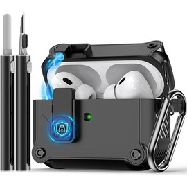 Compatible with Pods Pro 2nd/1st Generation Case Cover,with Cleaner Kit,Automatic Snap Secure for Pod Pro Charging Case (USB-C/Lightning Cable) (2023/2022/2019)-black