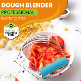 Spring Chef Large Dough Blender, Heavy Duty Dough Cutter Tool, Stainless Steel Puff Pastry Cutter Tool with Sharp Blades, Dishwasher Safe Manual Dough Mixer, Pastry Blender for Easy Mixing - Teal