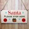 Second Ave Santa Please Stop Here Wooden Hanging Gift Rectangle
