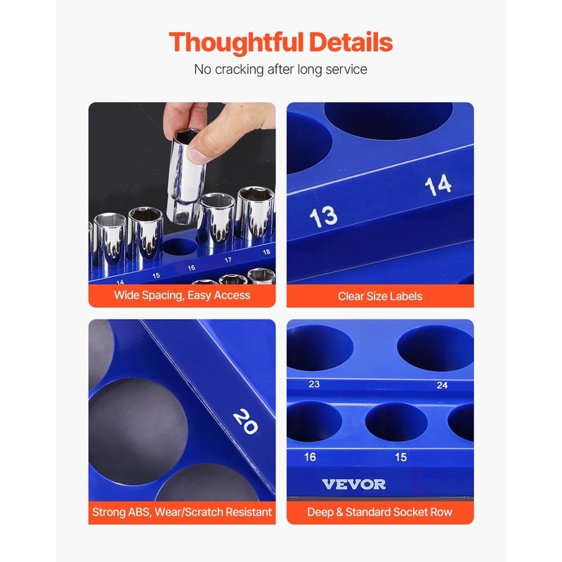 VEVOR Magnetic Socket Organizer Set, 8PCS Socket Holder, 1/4'', 3/8''