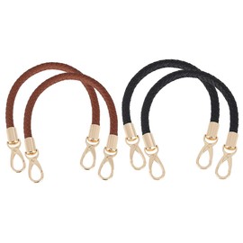 Anlising Pack of 4 Bag Handles Leather Handles, 40 cm Bag Handles with Small, Leather Bag Handle, Handle for Bag with Carabiner Hook, for Handbag, Shoulder Bags (Brown, Black)