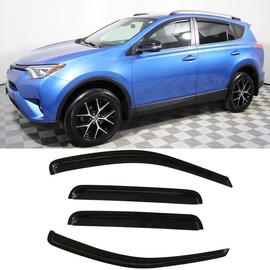 Puermto Side Window Wind Deflector fit for 2013-2018 Toyota RAV4, 4pcs Out-Channel Tape-On Sun Rain Guards Set,Dark Smoke Nice Window Visor 94992