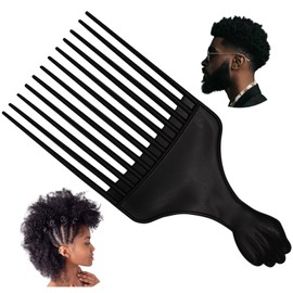 Professional Afro Pick Comb, Detangling Hairdressing Afro Braiding Rake Comb for Wig Natural African Thick Curly Long Short Hairstyling Men Women Barber Salon Hairstylist Tools (A)