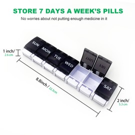 2 Pcs XL Weekly Pill Organizer Arthritis Friendly,Travel 7 Day Pill Box Case,Large Pill Case with Popup Open Design to Hold Vitamins, Fish Oil,Supplements and Medication (2 PCS, Black)
