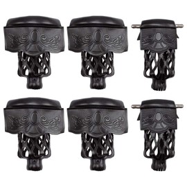 Set of 6 Heavy Duty Leather Billiard Pool Table Pockets (Several Colors & Styles Available) (Black - Shield)