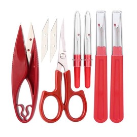 Sewing Seam Ripper Tool Set, 6Pcs Stitch Remover and Thread Cutter Kit for Sewing, 2 Big and 2 Small Seam Rippers, 1 Pack Thread Snip, 1Pack 5 Inch Scissor, Red