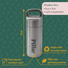 Pillar Go - Stainless Steel Keyring Pill Holder | Recycled Metal Pill Box Keyring | Waterproof Portable Pill Keyring for Travel