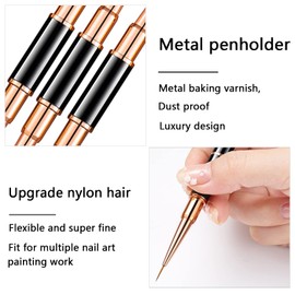 WOKOTO 3PCS Dual End Nail Liner Brush For Nails Full-Scale Fine Line Nail Art Brushes 5mm 7mm 9mm 11mm 15mm 20mm Liner Tips Nail Polish Detail Brushes Painting Pens Gel Liner Brushes For Nail Art