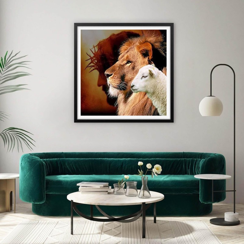 Cross Stitch Kits Religion Jesus Lion and Lamb 38x38cm for