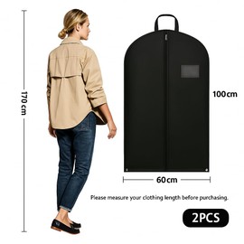CNMTCCO Premium Garment Bag, Black, Short, Pack of 2, 100 x 60 cm, High-Quality Garment Cover, Optimised Material Thickness of 120 GSM for Dresses, Jackets, Shirts, Evening Dresses, Storage and