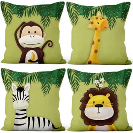 Aoihrraan Cushion Covers 40x40cm Cartoon Animals Pillow Case Home Soft Short Plush Square Throw Pillow Covers, Throw Pillowcases With Invisible Zipper for Sofa Car Bedroom, Pack of 4 (Green)