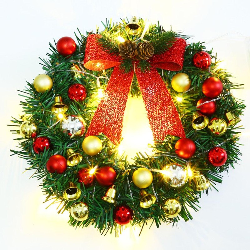 Xmas Wreath with 20 LED Lights and Bells Christmas Garland