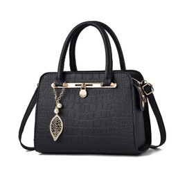 NICOLE & DORIS Elegant Handbags Women Tote Bag Medium Shoulder Bags Crocodile Top Handle Handbag PU Leather Satchel Bag Crossbody Bag for Shopping Travel Daily Use Black