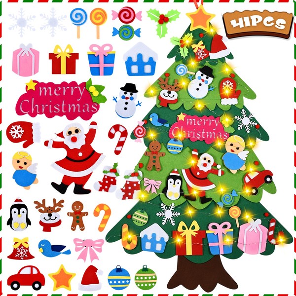 Felt Christmas Tree - 3.4 FT Christmas Decorations for Toddlers with 41 Pcs Ornaments,DIY Xmas Gifts for Door Wall Hanging Decorations.
