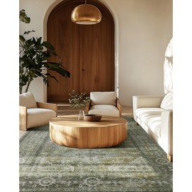 BEIMO Area Rug 3x5 for Living Room Bedroom, Machine Washable Neutral Rug, Soft Vintage Print Sage Charcoal Carpet, Low Pile Mat with Non Slip Rubber Backing