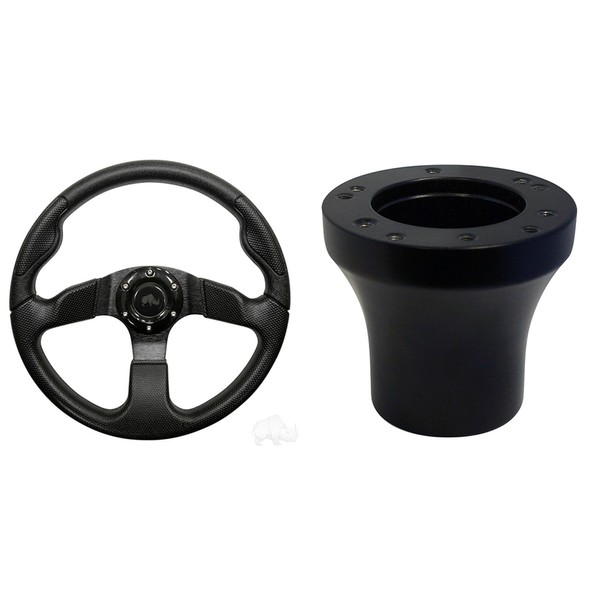 RHOX Club Car Precedent Formula GT Golf Cart Steering Wheel Kit (Black Grip/Black Spokes)