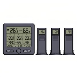 Lancoon Digital Thermometer Hygrometer with 3 Wireless Sensors LCD Backlight Temperature Humidity Weather Station Time Date Week Over-Limit Alarm for Indoor Outdoor