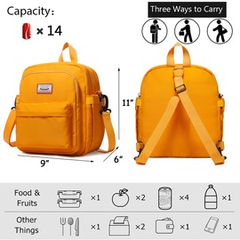 Scorlia Insulated Lunch Bag, Classic Backpack Style Lunch Tote for Women, Large Convertible Lunch Cooler Box with Side pockets for Hiking,Office, Beach, Picnic, Yellow