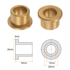QUARKZMAN Flange Bearing Sleeve 14 mm Bore 20 mm OD 16 mm Length 3 mm Flange Thickness Bronze Bushing Self-Lubricating Sliding Bushing Sleeve for Industrial Systems Pack of 2