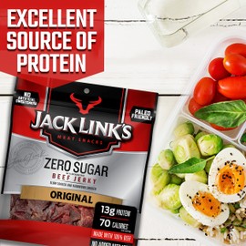 Jack Link's Beef Jerky, Zero Sugar, Paleo Friendly Snack with No Artificial Sweeteners, 13g of Protein and 70 Calories Per Serving, No Sugar Everyday Snack, 2.3 oz