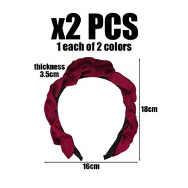 Pack of 2 Pleated Headbands, Headbands for Women, Satin Headbands, Retro Headbands, Simple Versatile Headbands (Black, Red)