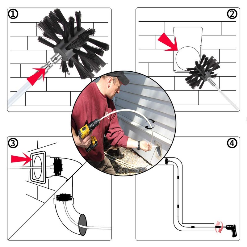 24 Feet Dryer Vent Cleaning Kit - Chrome Button Locking