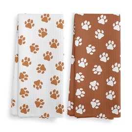NOQL Orange Dish Towels and Hand Towels Set of 2, Cute Dog Paw Print Kitchen and Bath Towels, Dog Gifts, 16×24 Inch