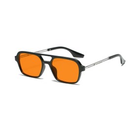 QVKUUT Vintage Trendy Sunglasses for Men and Women, Double Bridge UV Protection Glasses, black/orange