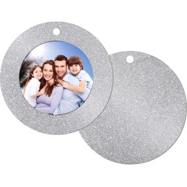 MIXTEACH 15 Pieces Christmas Photo Frame Ornaments Glitter Holiday Picture Frame Gifts and Tree Decoration for Christmas Party Favor (Round, Square, Door Type) (Silver)