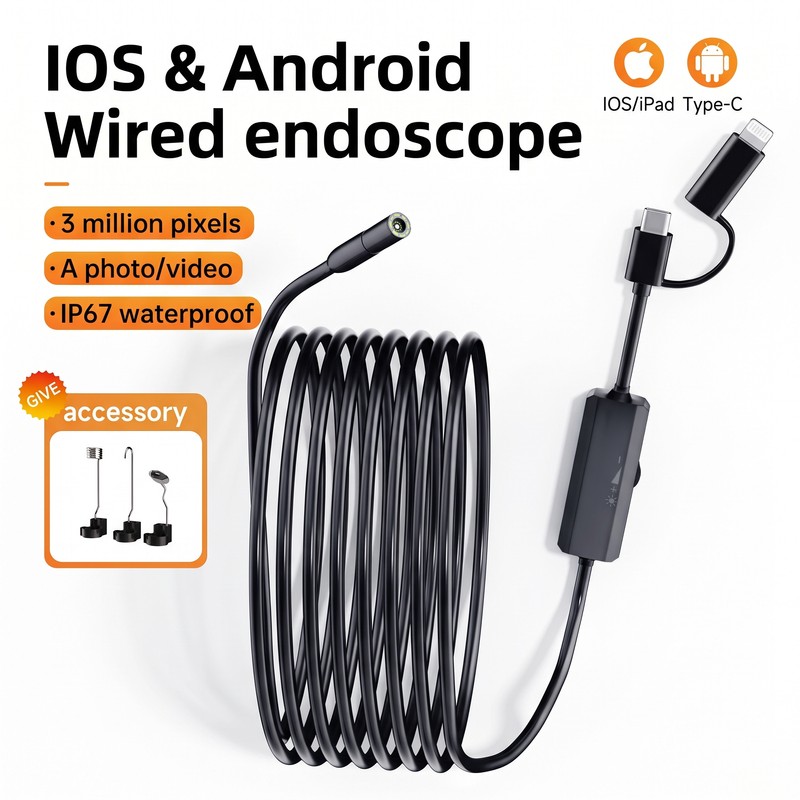 Smartphone-Compatible Endoscope Camera for Inspection – 5.5mm or 8mm Probe