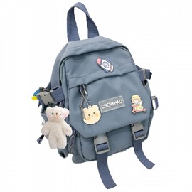 PEXIZUAN kawaii backpack girl school bag waterproof nylon with kawaii pendant cute pin mini backpack(blue)