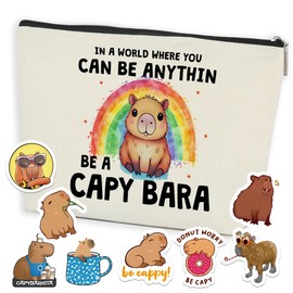 Funny Capybara Makeup Bag Capybara Gifts Cosmetic Bag with 8 PCs Stickers Animal Lover Gifts for Women Girls Daughter Best Friends Niece Capybara Stuff Graduation Birthday Gifts Travel Toiletry Bag