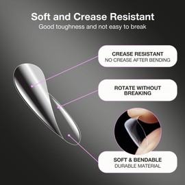 Curacoro Natural Medium Square Gel Nail Tips 420Pcs, Clear Full Cover Soft Acrylic Tips 14 Sizes, Easy to Use, Long-Lasting, Glossy Finish