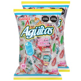 Agüitas Paletas | 2 Pack | Caramelo Acidulado | 400 g | Sabores Frutales | Caramelo Macizo | Paletas de sabores | 40pz c/u