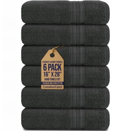 Canadian Linen Luxury Everest Hand Towels Set, 16”x28”, 6 Pack, Soft Absorbent 100% Organic Cotton, Kitchen Towel for Home, Bathroom, Hotel, Guest Room, Spa, Bar, Kitchen, Salon, Gym, Pool, Dark Grey