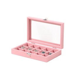 Pengup Travel Jewelry Box,Small Jewelry Case,Rings Earrings Cufflinks Organizer for Girls (Pink, 15 Grids)