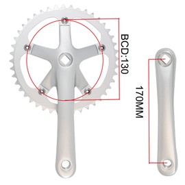 WEERAS Urban Folding Bicycle Crankset Single Tooth Disc 44T 130BCD 170mm Crank Set is Suitable for Most Single Speed Bicycles