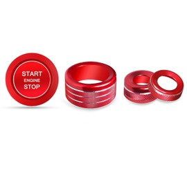 SENSHINE for Toyota Tundra Accessories 2026 2022-2025 Sequoia 2023-2026 Aluminum Alloy Center Console Knob Cover Fit 8-inch Display Screen - Push Start Stop Button Cover Ring Volume Rear Mirror 5Pcs (Red)