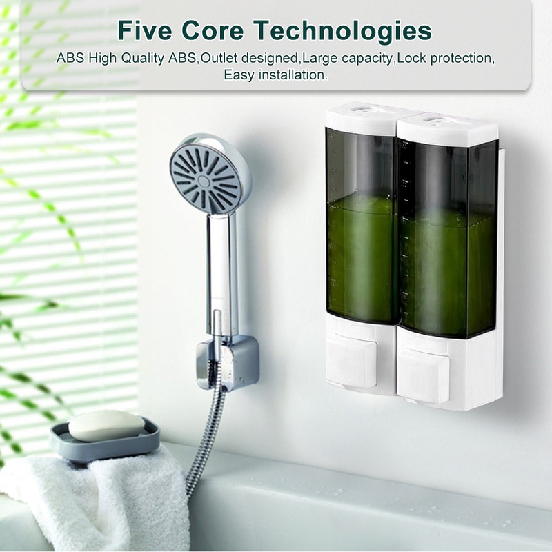 Dual Head Liquid Soap Dispenser Wall Mount Shampoo Dispenser for