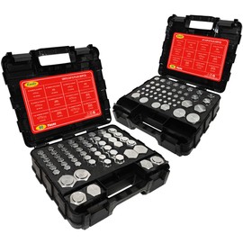 182 PCS JIC and ORFS Master Industrial Hydraulic Cap and Plug Hose Tube and Pipe Fitting Kit Cap and Plug Kit with 45 PCS O-Ring Seals, Black Double Sided Organizer