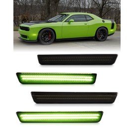 PWOBVZ Green LED Side Marker Lights for Dodge Challenger 2015-2023, Front & Rear Parking Lamp Passenger Driver Side, Smoked Lens 4PCS