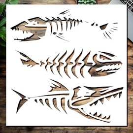 Fish Skeleton Stencil, 5.5 x 5.5 Inches, Reusable Template for DIY Fishing Art, Marine Decor and Craft Projects