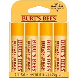 Bálsamo labial de cera de abejas de Burts Bees para unisex, 4 bálsamos labiales de 0.15 onzas