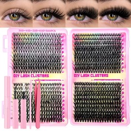 Pestañas Postizas Kit Completo, Manga Lashes Con Unión Y Sellado, Incluye 5 en 1 Herramienta Lash Bond y Seal y Remover y Pinzas, Pestañas Anime Naturales,Bonitas,Largas,DIY Lash Cluster Manga Kit (800)