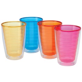 Fox Valley Traders Rainbow Insulated Plastic Tumblers, Set of 4, 16 oz, Modern, Multicolor